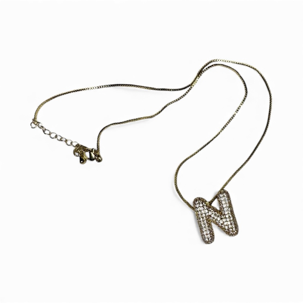 Gold Toned Bubble Initial Necklace N